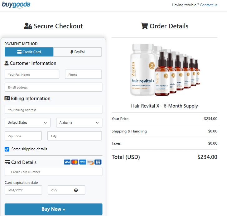 hair revital x order page